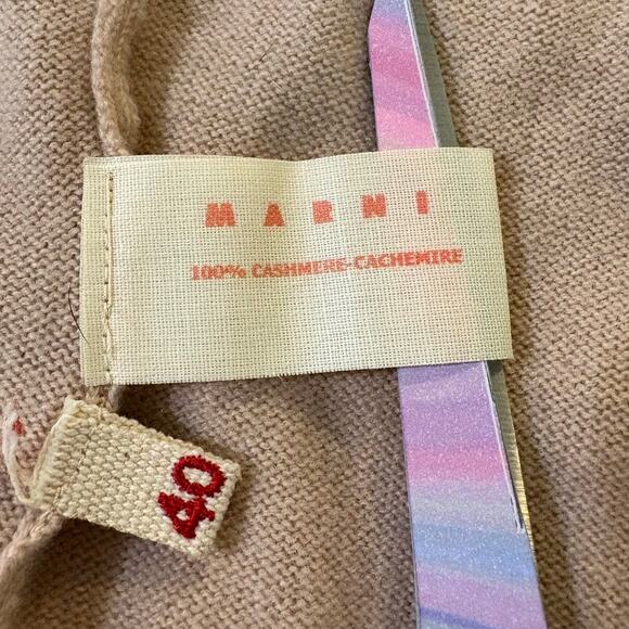 Marni Tan 100% Cashmere 3/4 Sleeve Open Front Cardigan Sweater Size 4 - Picture 3 of 6